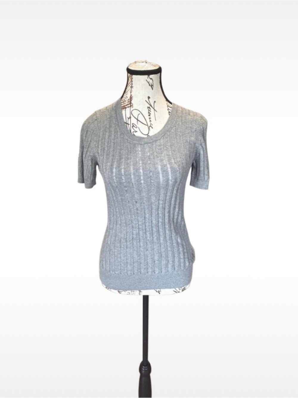 Banana Republic Short-Sleeve Ribbed Scoop Neck Sweater - Light Gray, small